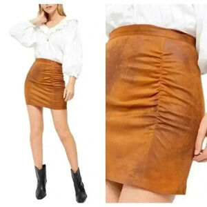 Free People Rumi‎ Ruched Faux Leather Mini Skirt